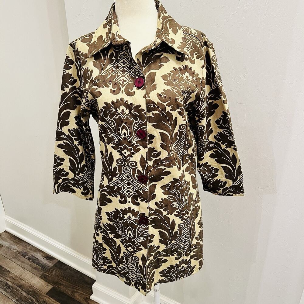 Candy Couture Women's Cotton Button Down Jacket Floral Tapestry Sequins Medium